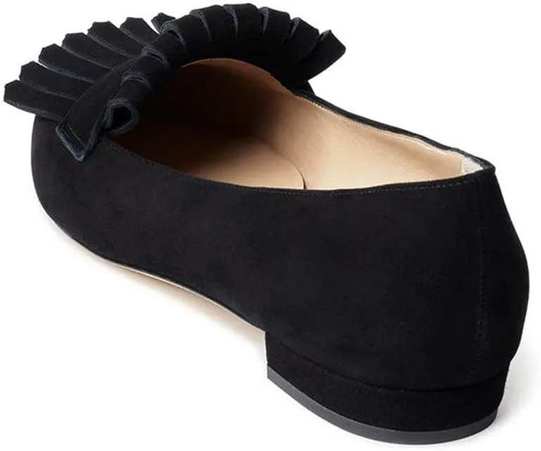 XYD Women Vintage Fringe Dress Flats Pointy Closed Toe Slip Ons Driver Loafers Chunky Low Heel Casual Shoes