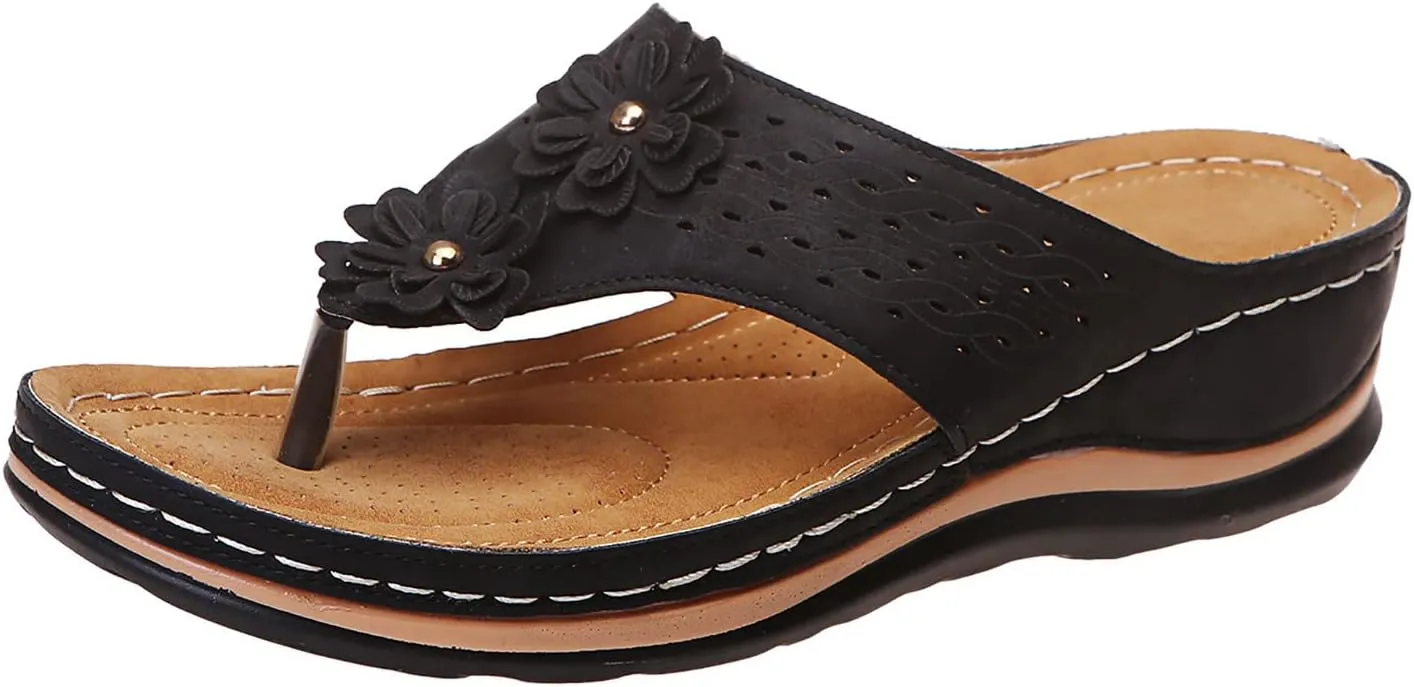 Yanzhenglip Orthopedic Sandals for Women, Women Walking Slippers with Arch Support Anti-Slip Breathable Sandal Slip On Flip Flops Comfortable Orthotic Platform Wedge Sandals