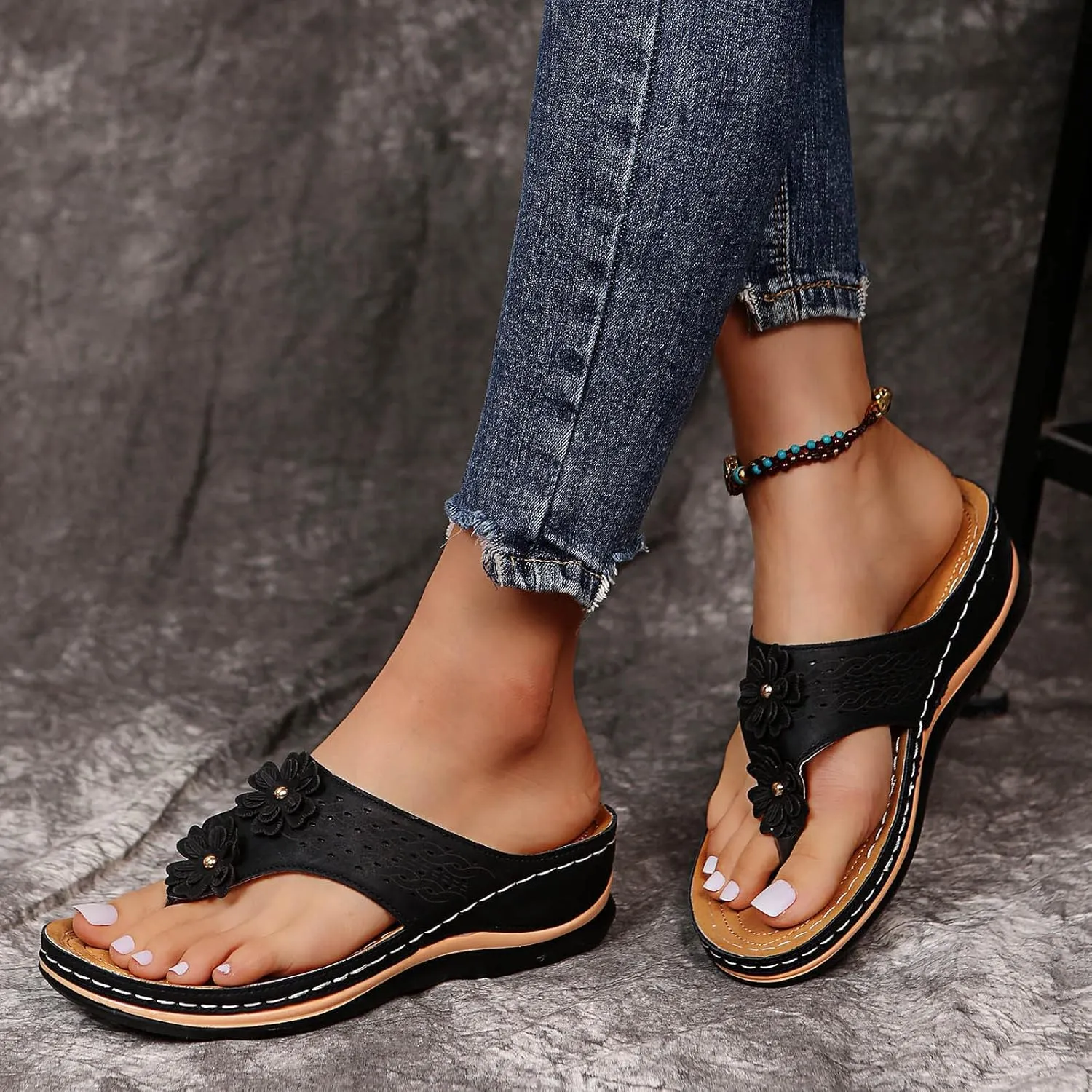 Yanzhenglip Orthopedic Sandals for Women, Women Walking Slippers with Arch Support Anti-Slip Breathable Sandal Slip On Flip Flops Comfortable Orthotic Platform Wedge Sandals