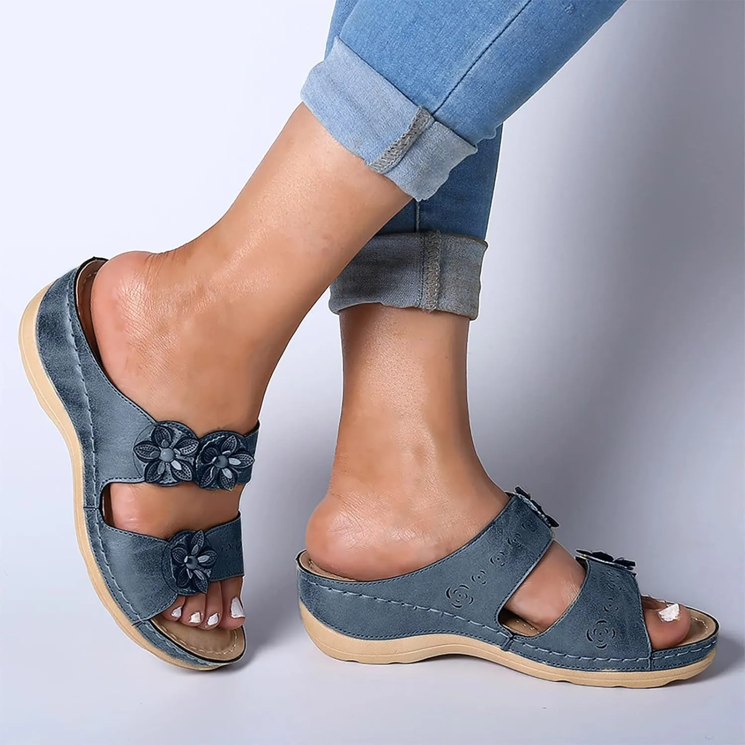 Yanzhenglip Orthopedic Sandals for Women, Women Walking Slippers with Arch Support Anti-Slip Breathable Sandal Slip On Flip Flops Comfortable Orthotic Platform Wedge Sandals