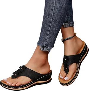 Yanzhenglip Orthopedic Sandals for Women, Women Walking Slippers with Arch Support Anti-Slip Breathable Sandal Slip On Flip Flops Comfortable Orthotic Platform Wedge Sandals
