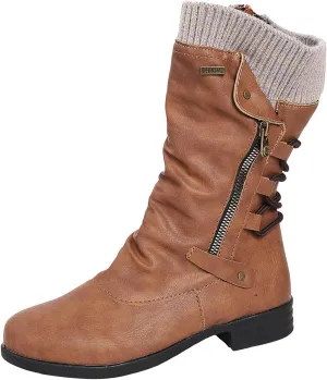 ZDLJYL Women's Knee High Comfortable Boots Suede Slouch Flat Boots for Women with Flat Heel Side Zipper Womens Riding Boots