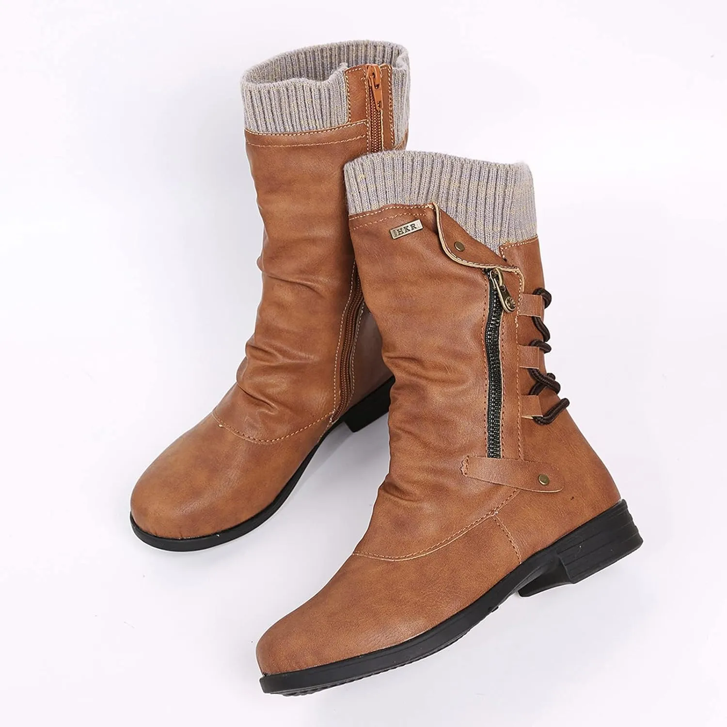 ZDLJYL Women's Knee High Comfortable Boots Suede Slouch Flat Boots for Women with Flat Heel Side Zipper Womens Riding Boots