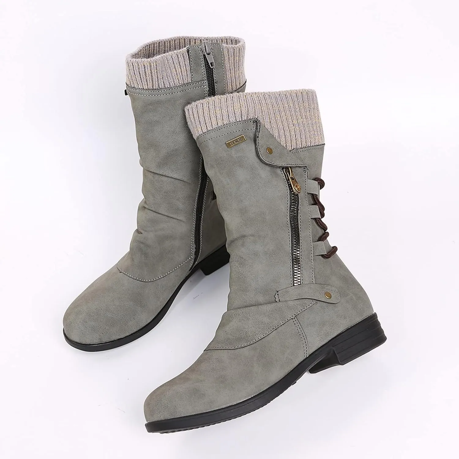 ZDLJYL Women's Knee High Comfortable Boots Suede Slouch Flat Boots for Women with Flat Heel Side Zipper Womens Riding Boots